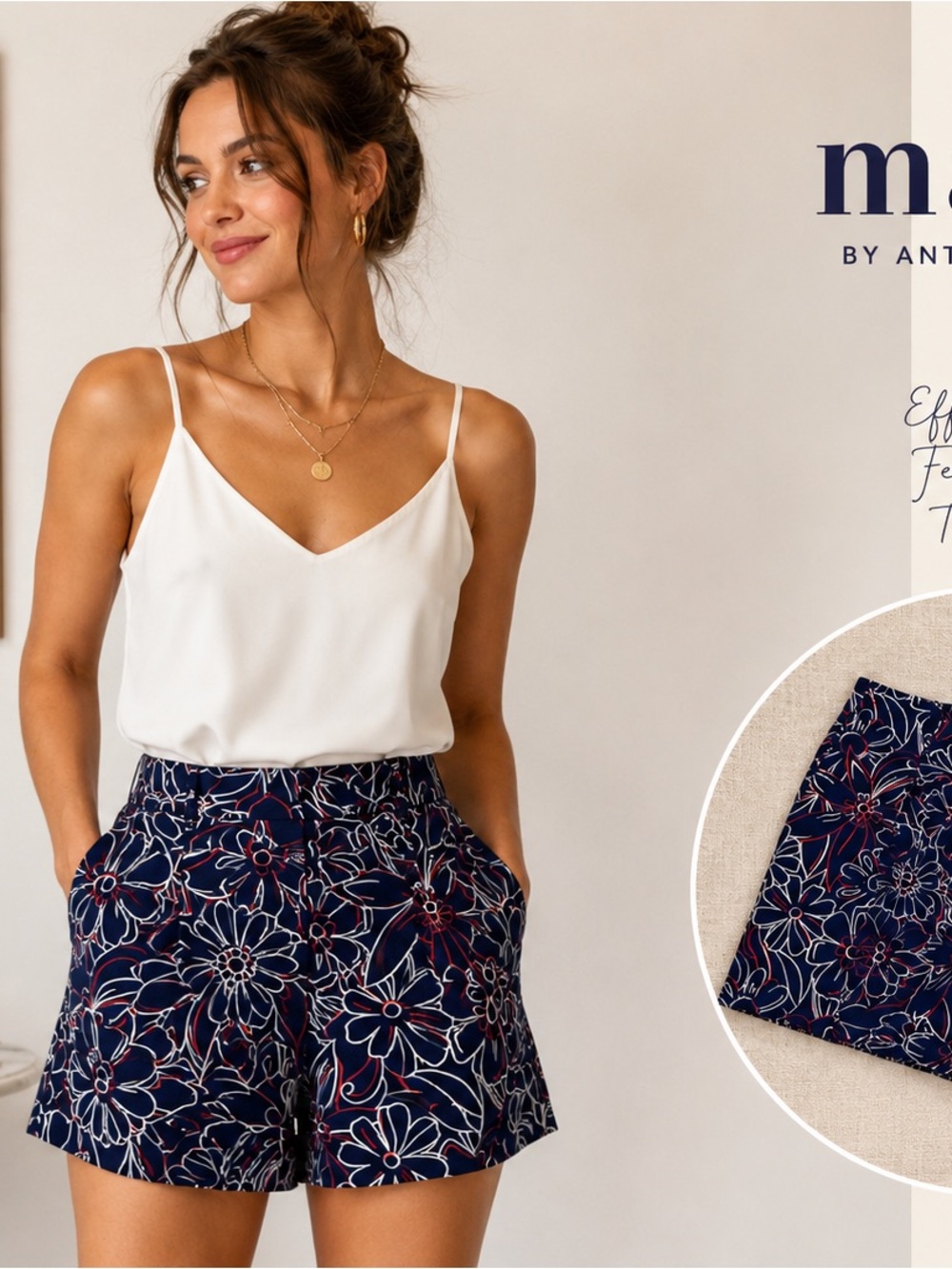 Maeve Anthropologie Floral Shorts Navy Blue High Rise Pleated Tailored Size 0